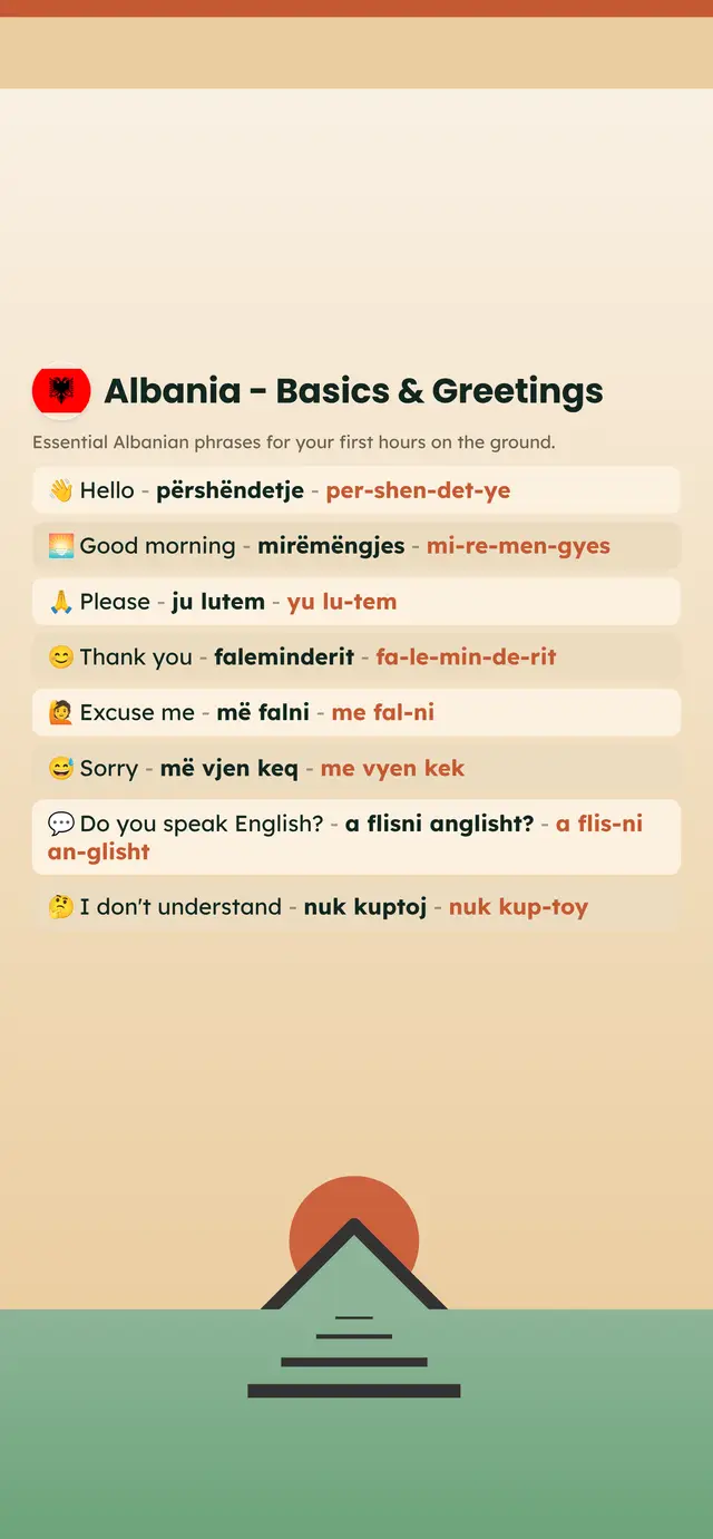 Phrase Path Albania template: Albanian travel phrases on a lock screen