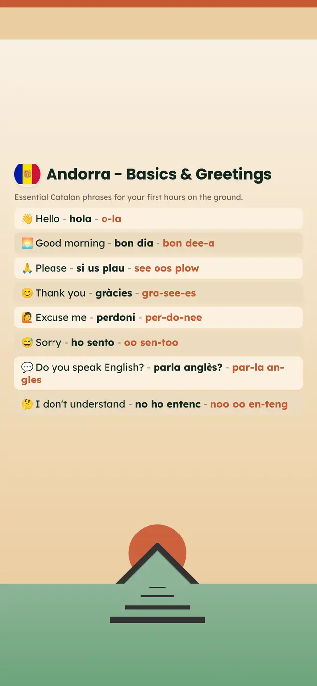 Phrase Path Andorra template: Catalan travel phrases on a lock screen