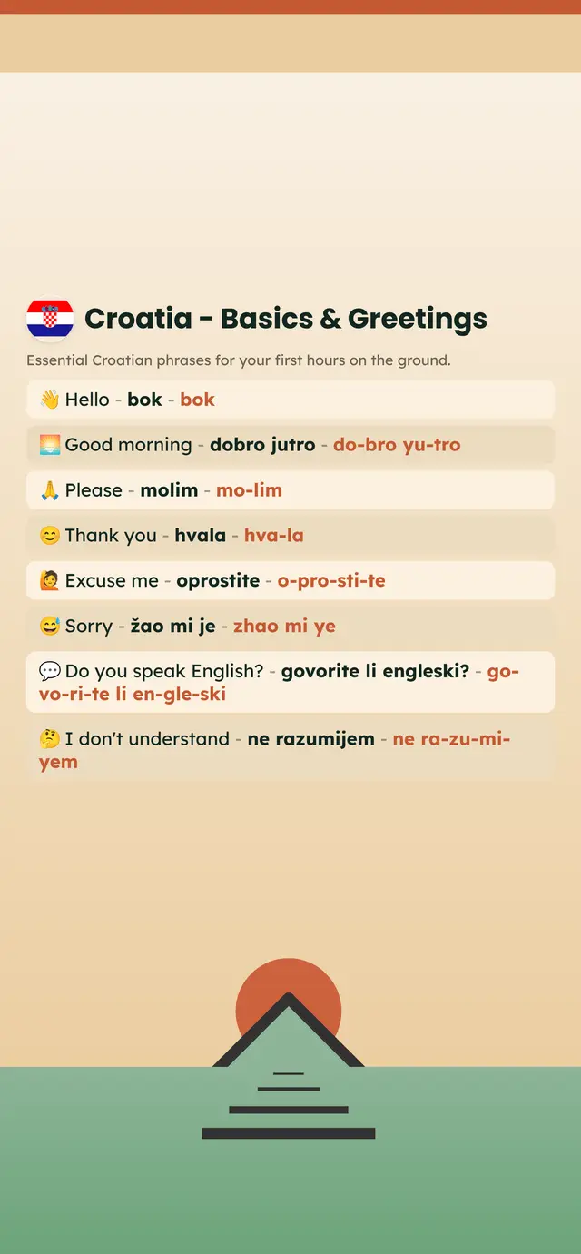 Phrase Path Croatia template: Croatian travel phrases on a lock screen