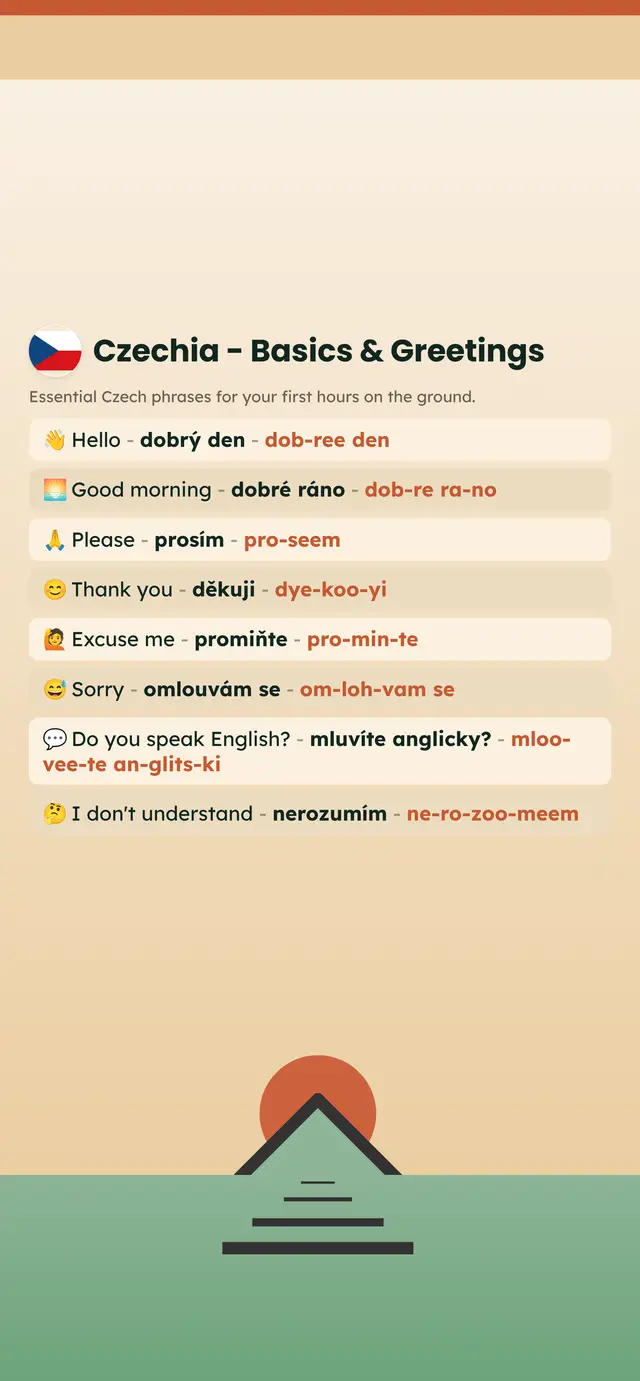 Phrase Path Czechia template: Czech travel phrases on a lock screen