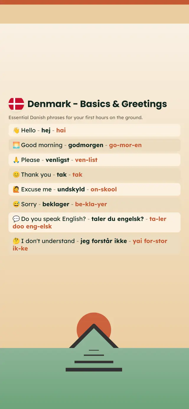 Phrase Path Denmark template: Danish travel phrases on a lock screen