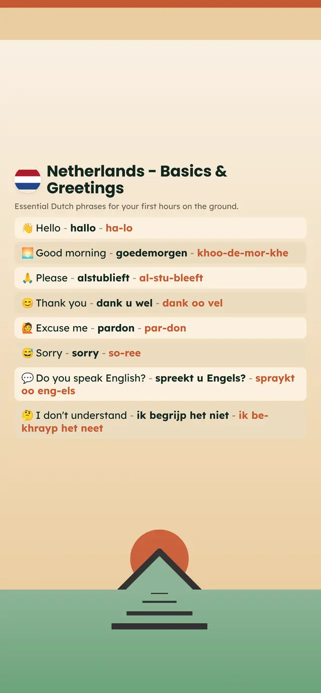 Phrase Path Netherlands template: Dutch travel phrases on a lock screen