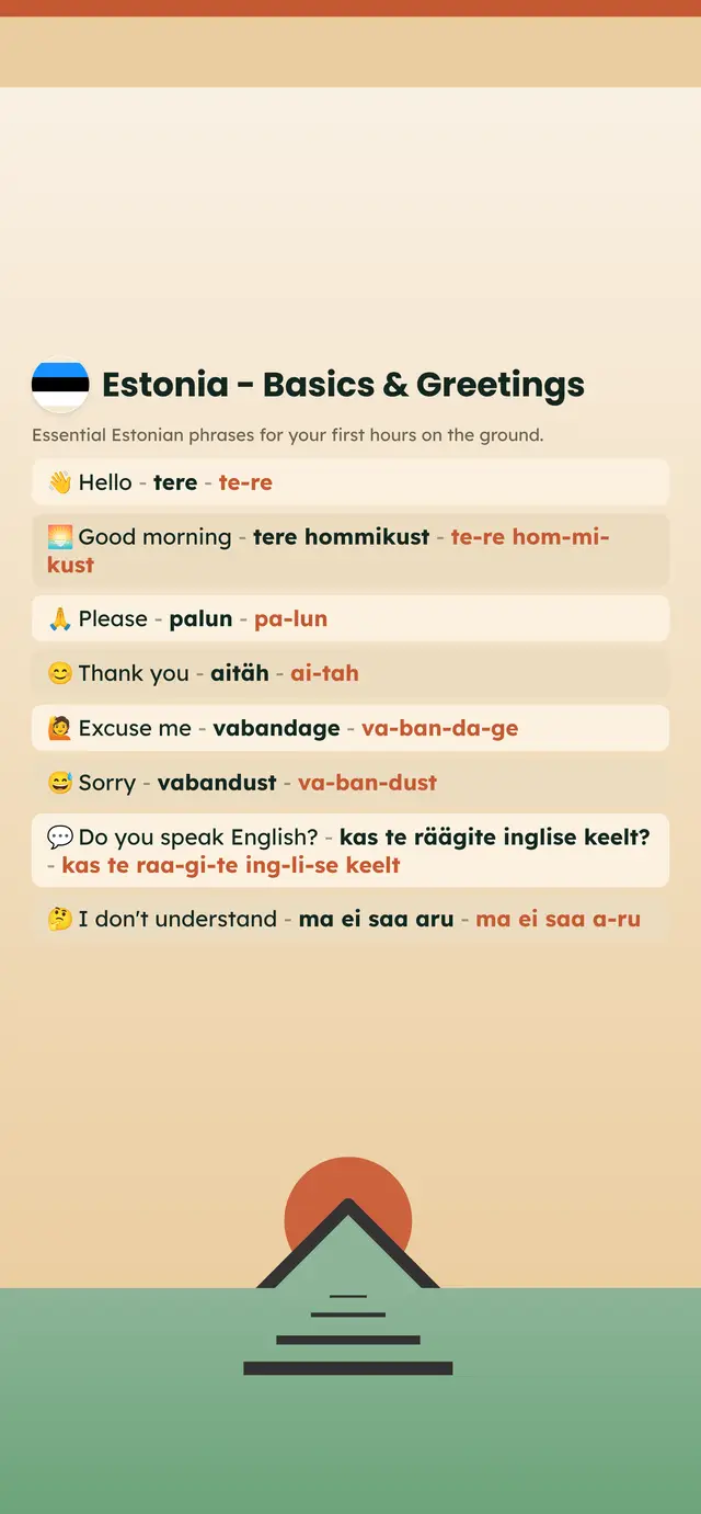 Phrase Path Estonia template: Estonian travel phrases on a lock screen