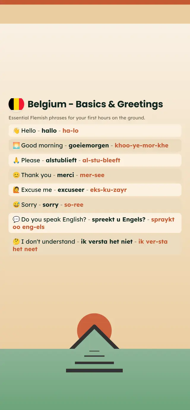 Phrase Path Belgium template: Flemish travel phrases on a lock screen