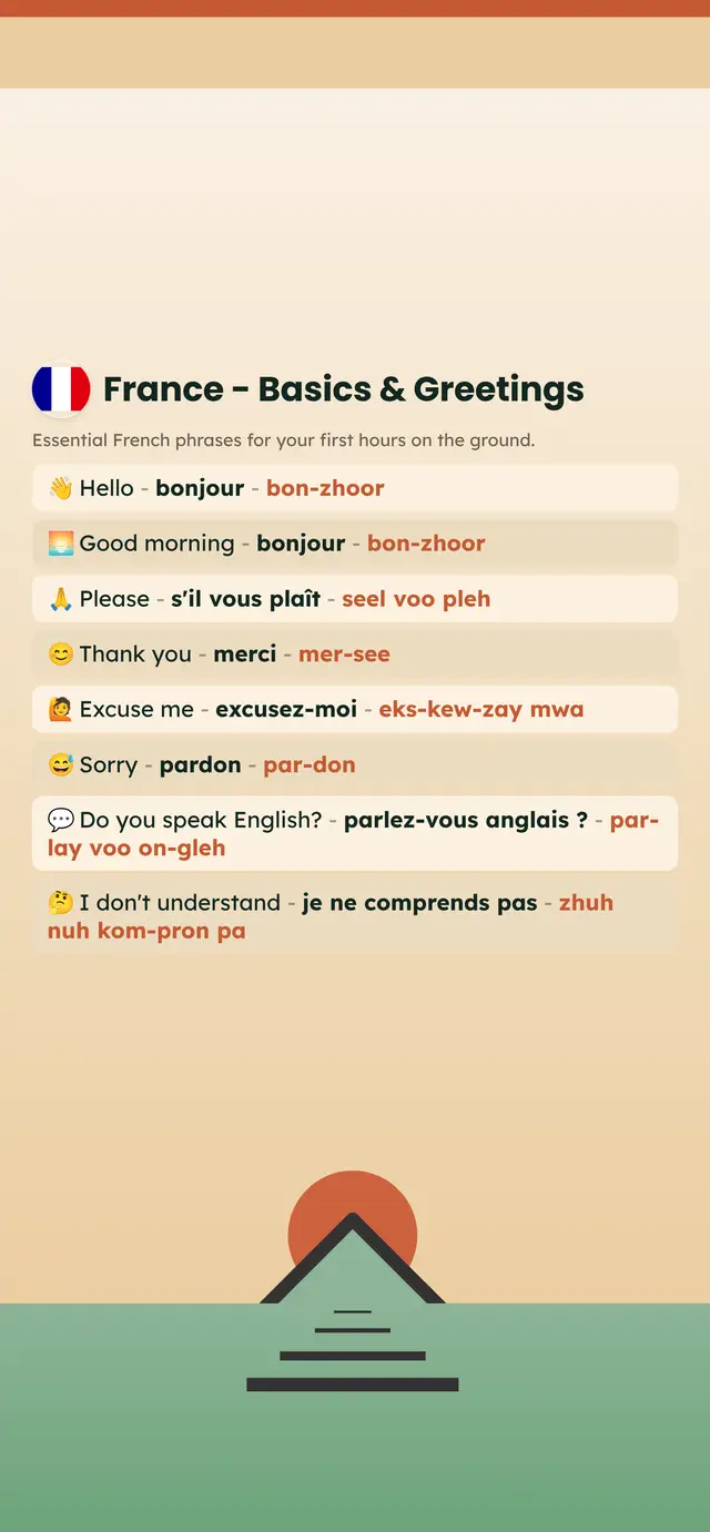 Phrase Path France template: French travel phrases on a lock screen