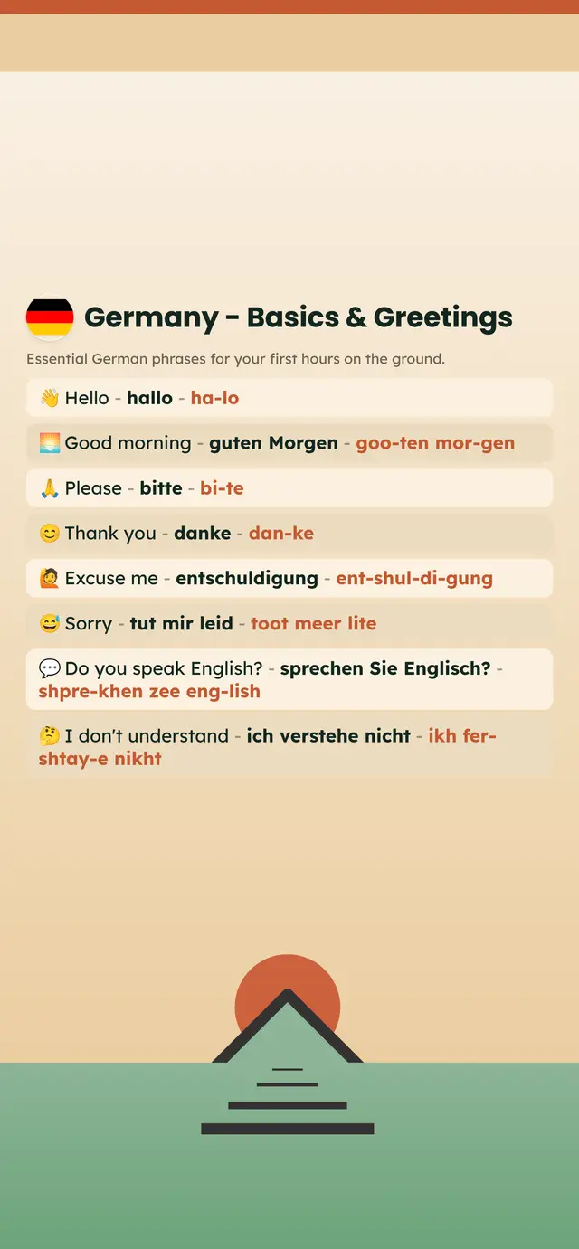 Phrase Path Germany template: German travel phrases on a lock screen