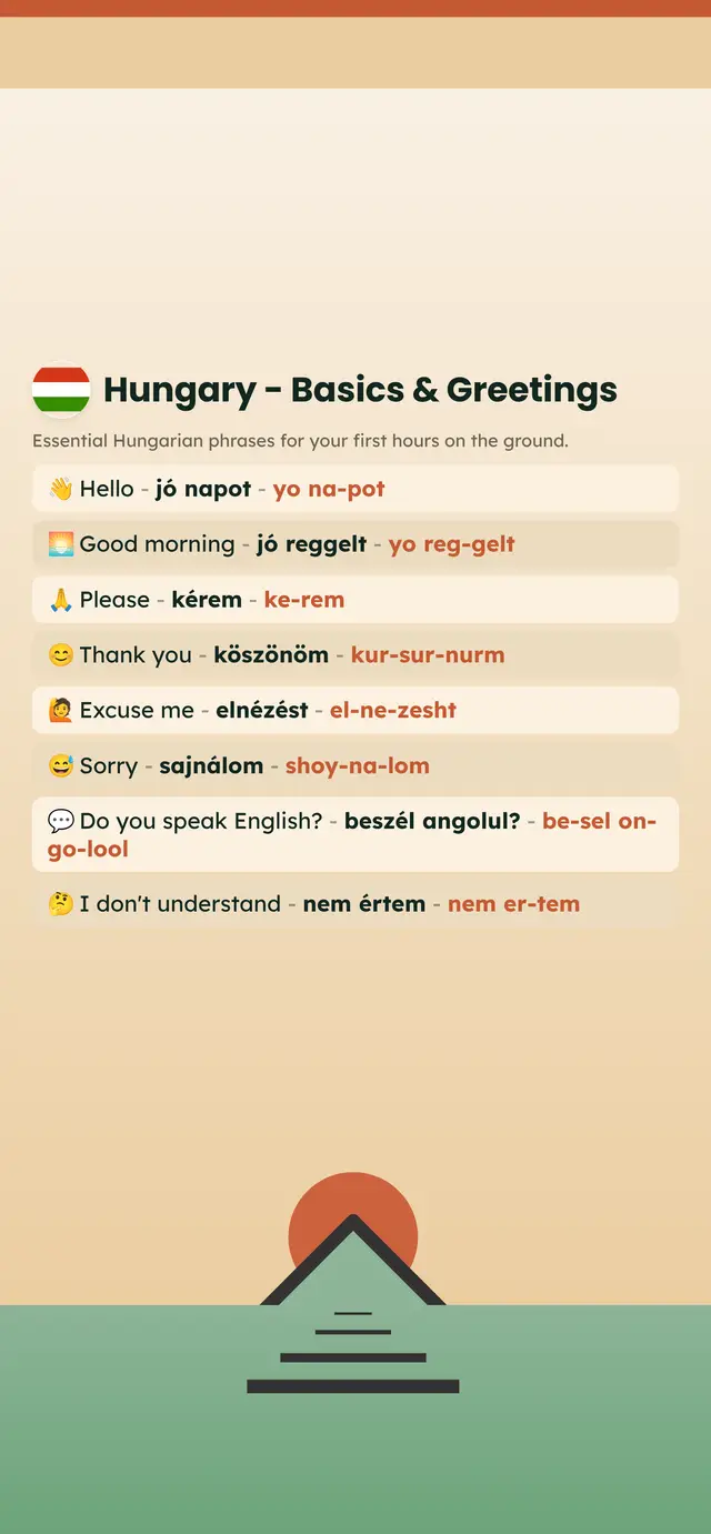 Phrase Path Hungary template: Hungarian travel phrases on a lock screen