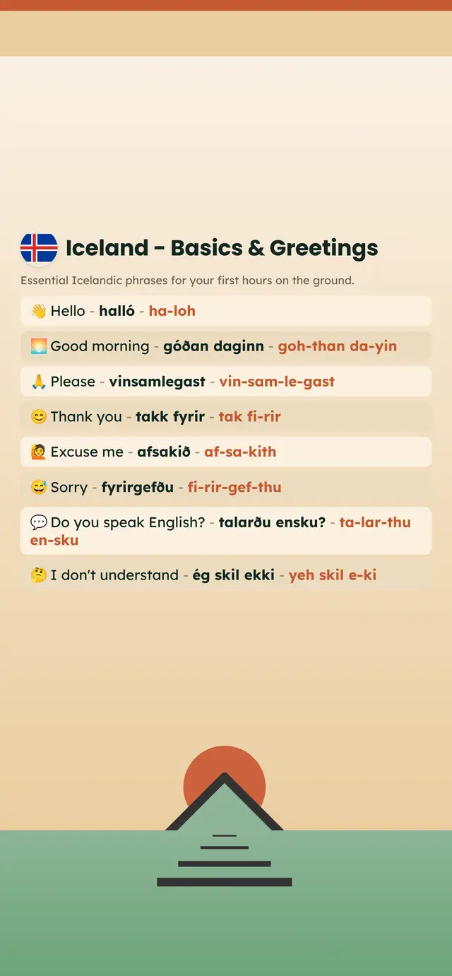 Phrase Path Iceland template: Icelandic travel phrases on a lock screen