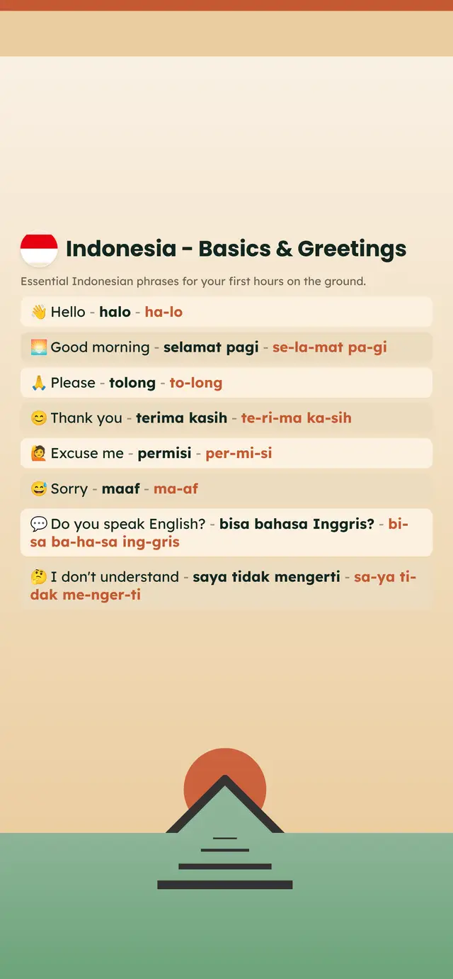 Phrase Path Indonesia template: Indonesian travel phrases on a lock screen