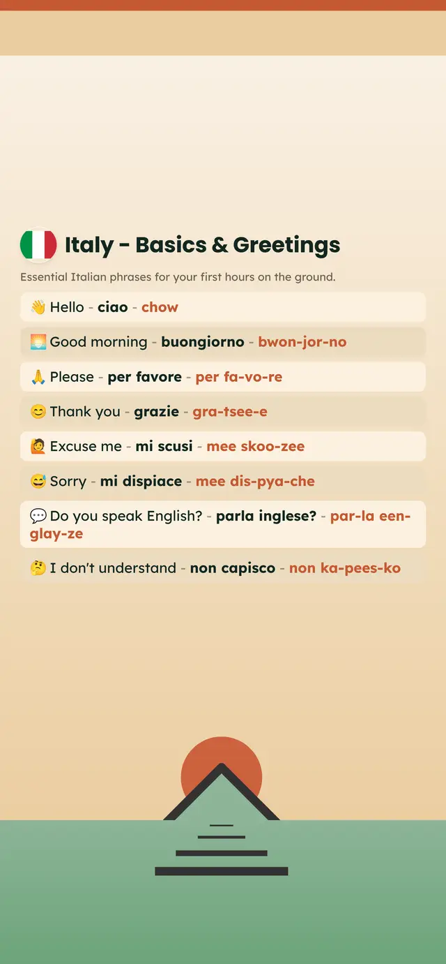 Phrase Path Italy template: Italian travel phrases on a lock screen