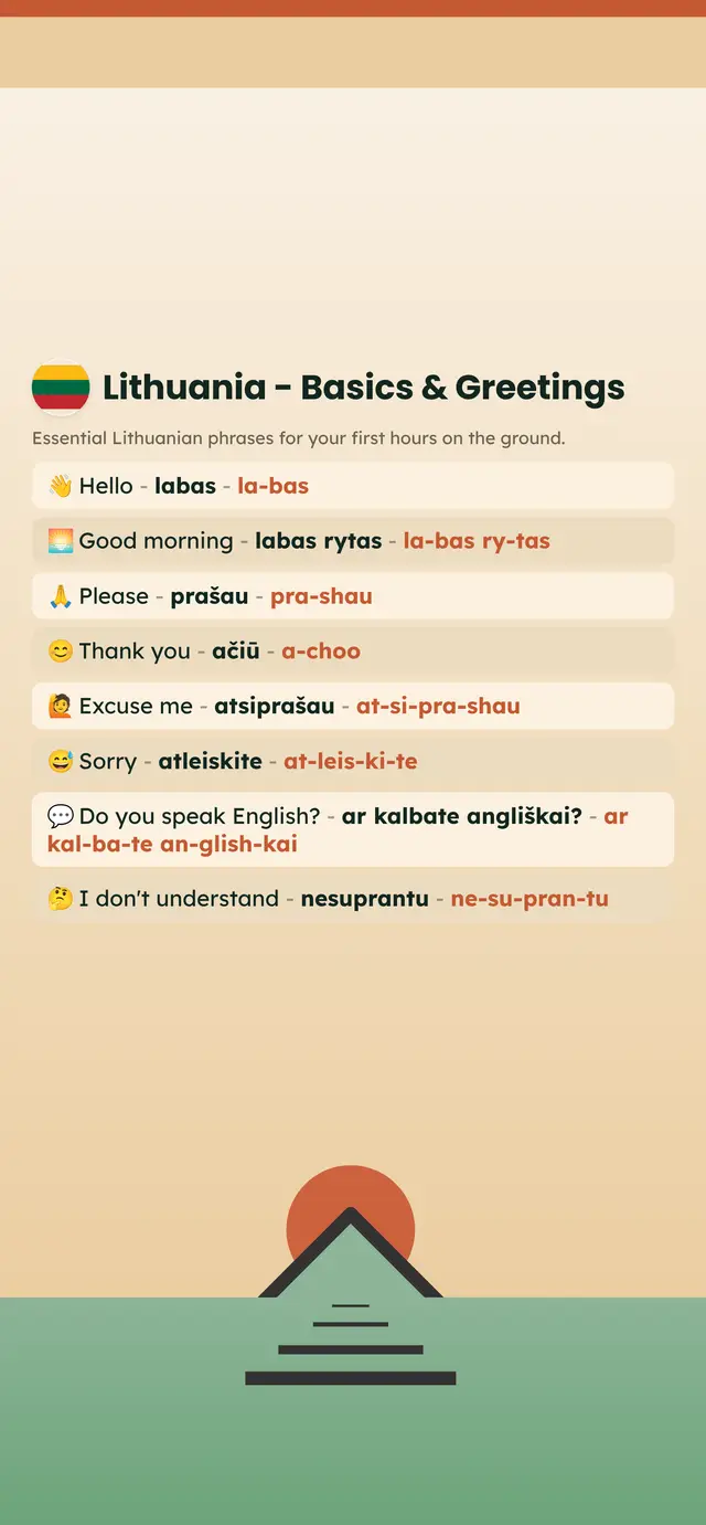 Phrase Path Lithuania template: Lithuanian travel phrases on a lock screen