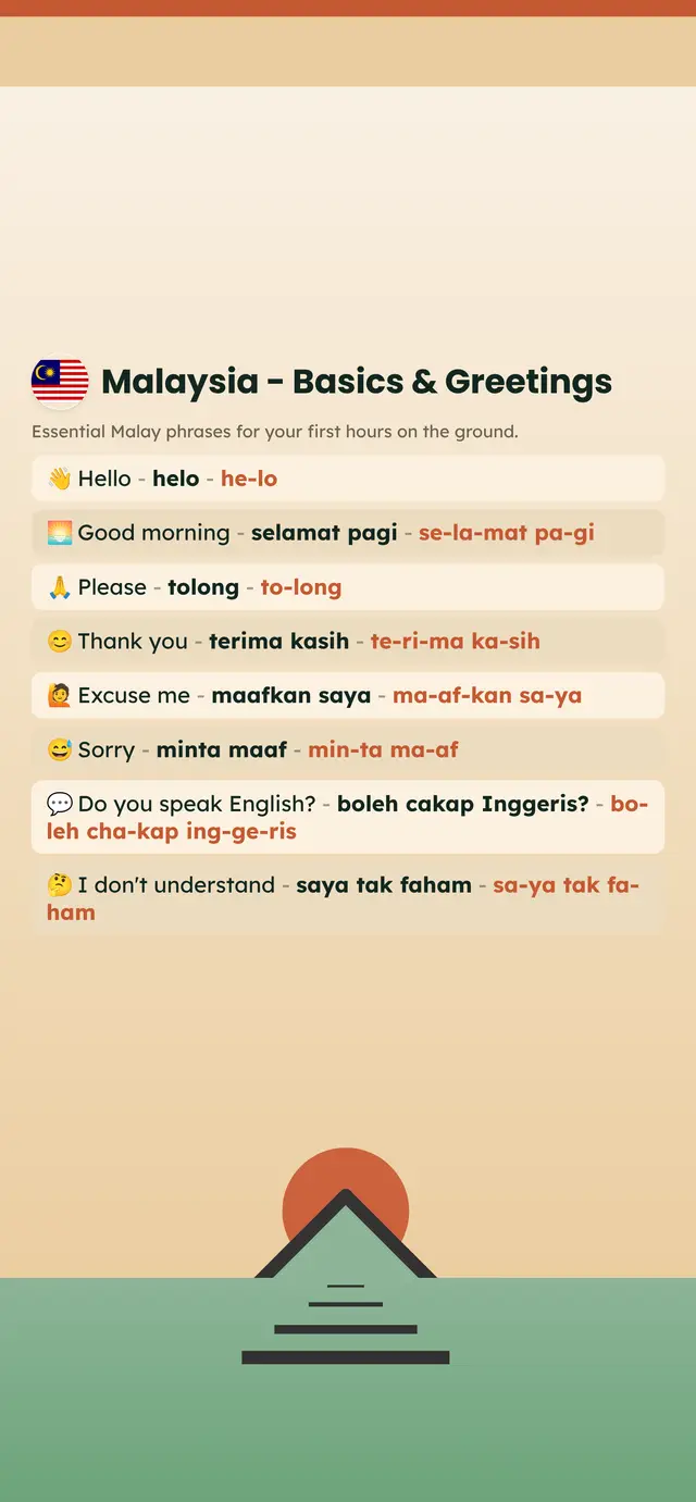 Phrase Path Malaysia template: Malay travel phrases on a lock screen