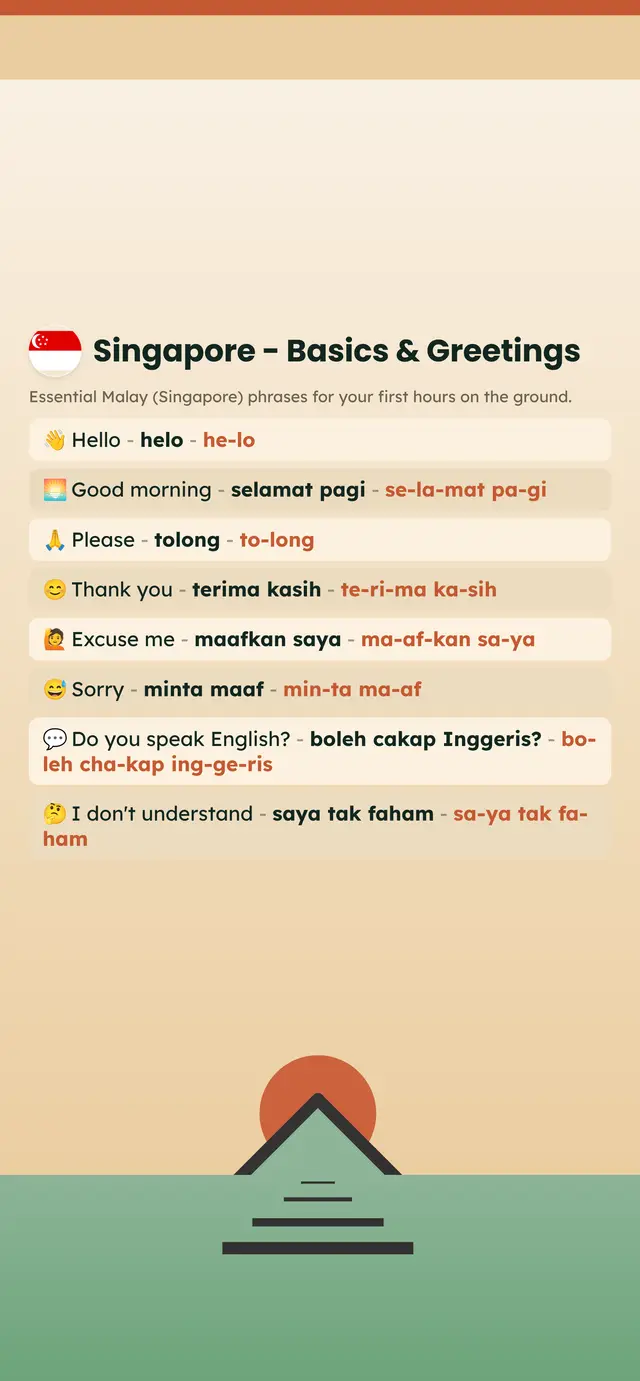 Phrase Path Singapore template: Malay travel phrases on a lock screen