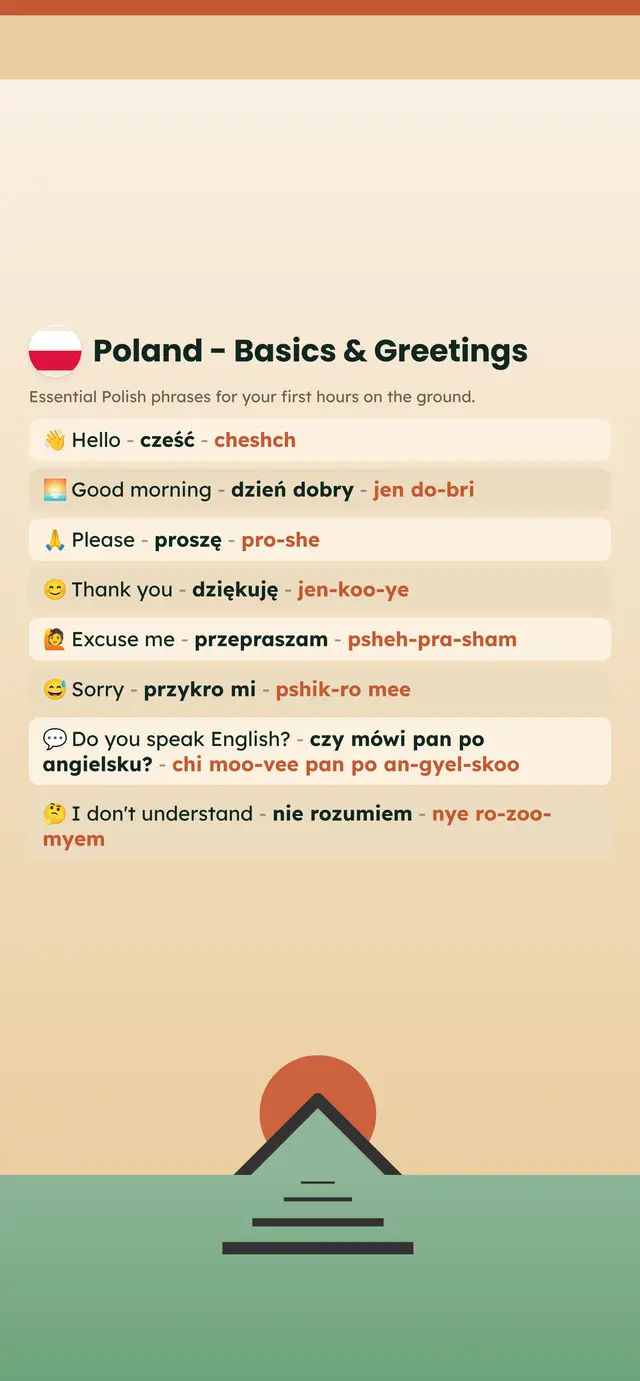 Phrase Path Poland template: Polish travel phrases on a lock screen