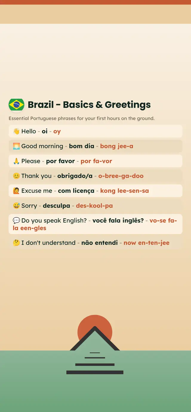 Phrase Path Brazil template: Portuguese travel phrases on a lock screen