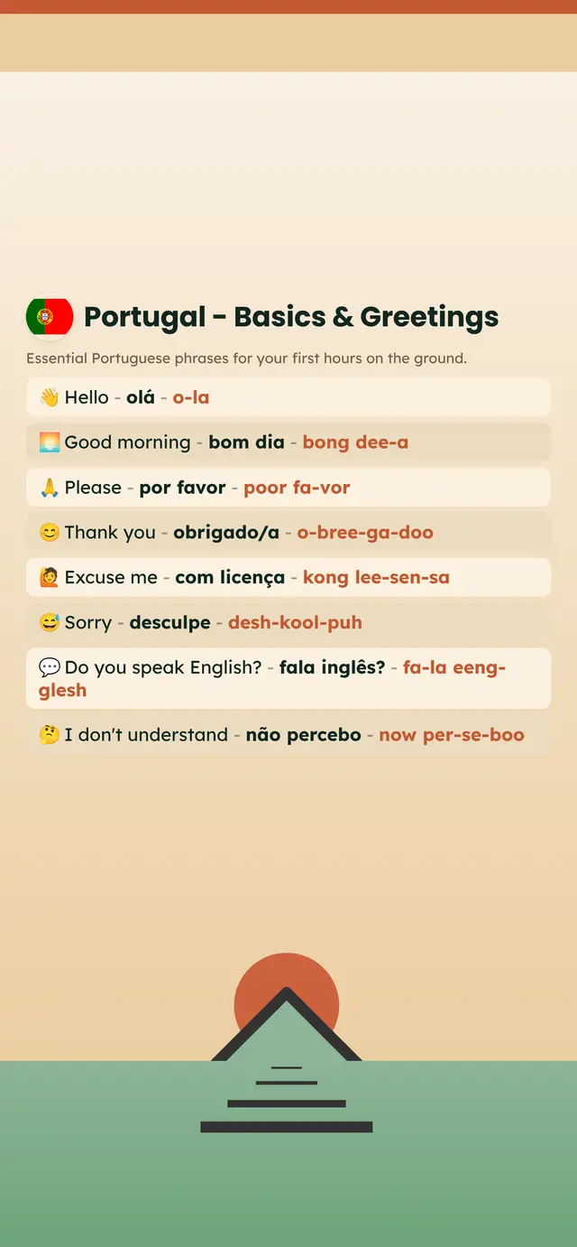 Phrase Path Portugal template: Portuguese travel phrases on a lock screen