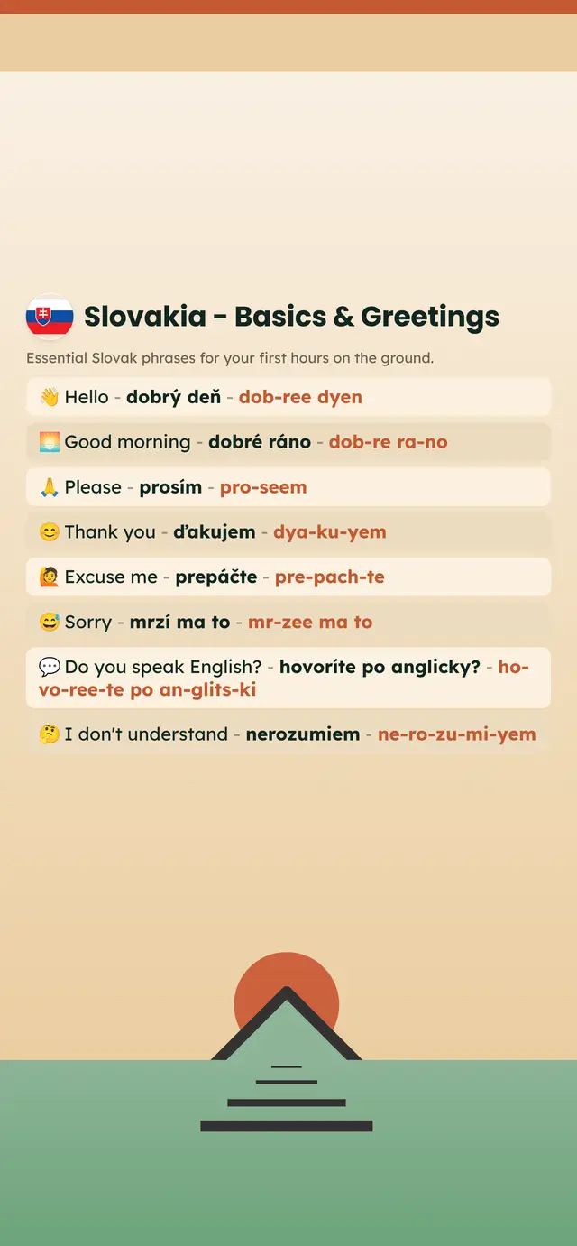 Phrase Path Slovakia template: Slovak travel phrases on a lock screen