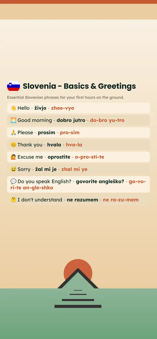 Phrase Path Slovenia template: Slovenian travel phrases on a lock screen