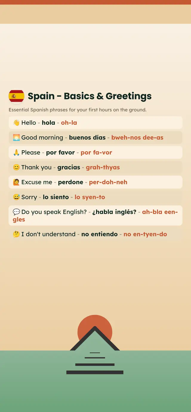 Phrase Path Spain template: Spanish travel phrases on a lock screen
