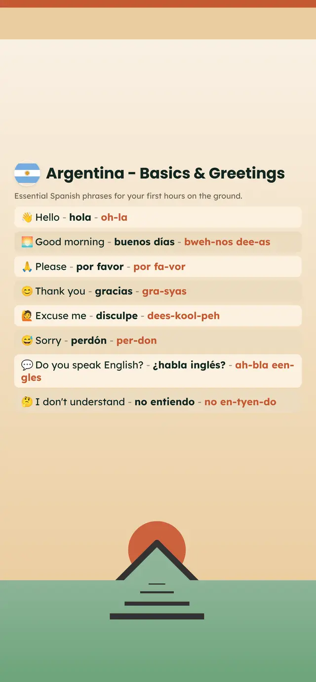 Phrase Path Argentina template: Spanish travel phrases on a lock screen