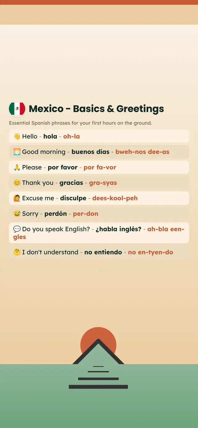 Phrase Path Mexico template: Spanish travel phrases on a lock screen