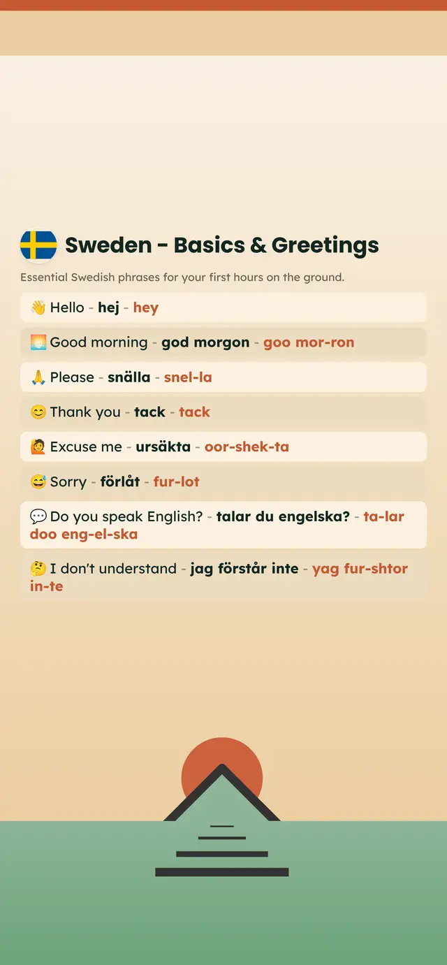 Phrase Path Sweden template: Swedish travel phrases on a lock screen