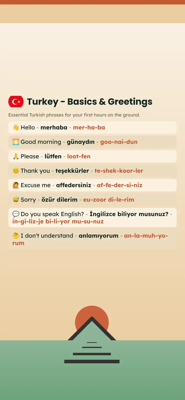 Phrase Path Turkey template: Turkish travel phrases on a lock screen