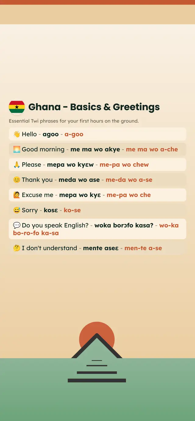 Phrase Path Ghana template: Twi travel phrases on a lock screen