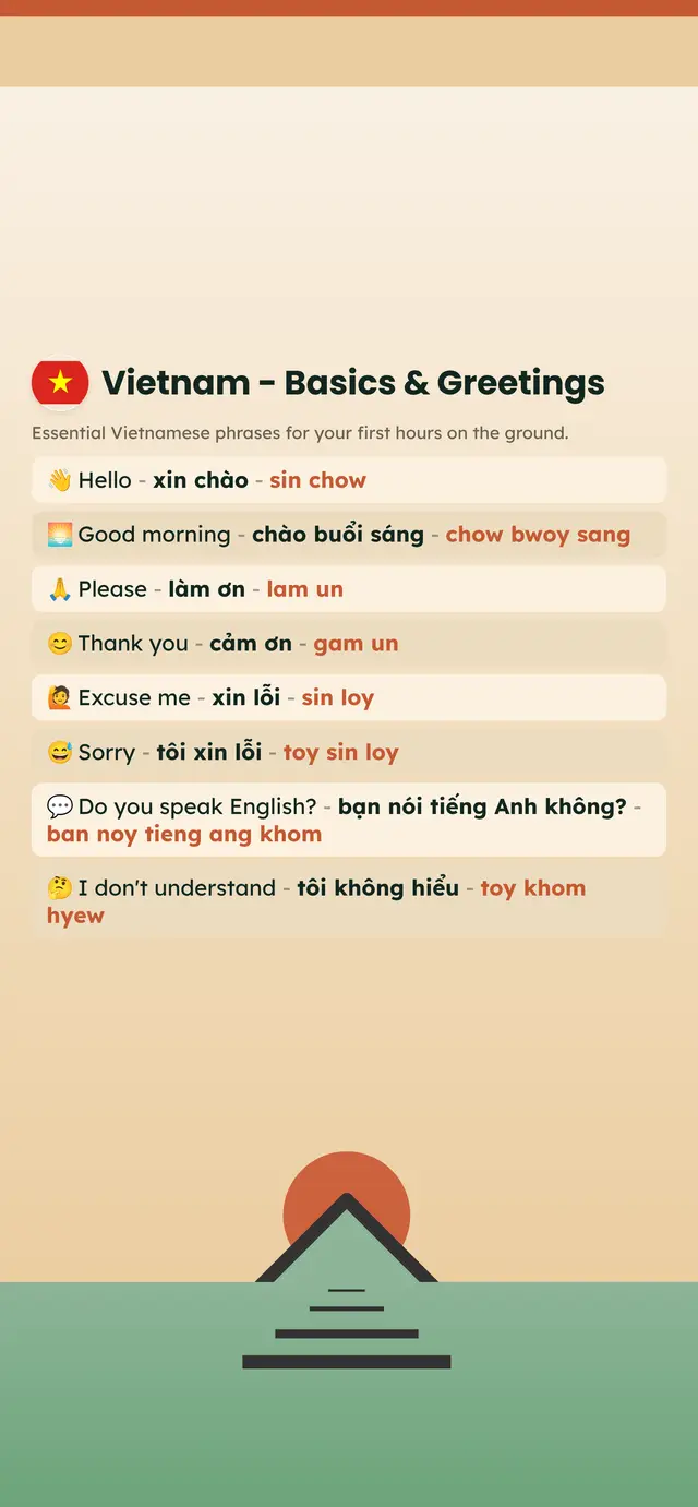 Phrase Path Vietnam template: Vietnamese travel phrases on a lock screen